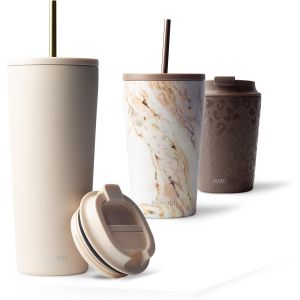 Sjzg-Mug Isotherme Avec Paille 700 Ml, Thermo Caf&eacute; &Eacute;tanche En Acier Inox, Tasse Isotherme Sans Bpa, Mug Isotherme Cafe (Ivory Beige) - Neuf