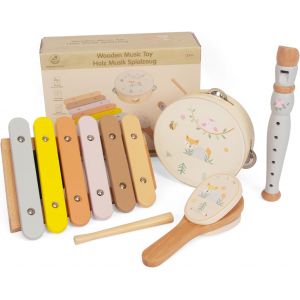 ERYI-Montessori - Lot De 4 Jouets Musicaux En Bois Pour Enfants De 3 Ans - Tamburin, Xylophone, Flûte Et Fond De Résonance - Jeu D'Instruments - Neuf