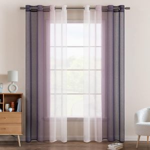 Eryi-Rideau Voilage Rideaux Dégradé À Oeillet Voilages Intérieur Fenêtre En Polyester Couleur Changée Voile Transparent Décor Pour Salon Chambre Bureau Lot De 2, 140x145 Cm Violet - Neuf