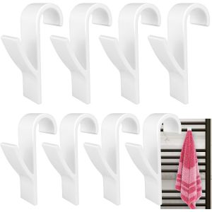 8 Pcs Crochet Radiateur Rond,Crochet à serviettes Blanc,Crochet Serviette Salle De Bain,Crochet Radiateur Seche Serviette,Patere Seche Serviette,Tous Les Radiateurs Standards,Amovibles (Blanc) - Neuf