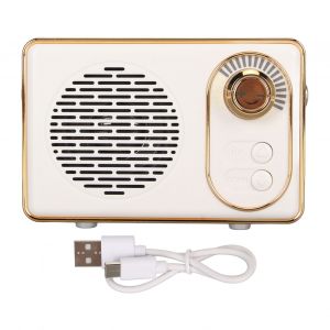 Enceinte Bluetooth 5.0 retro, mini enceinte Bluetooth vintage, carte memoire, aUX, USB, lecteur MP3 rechargeable, pour camping, fete, cadeau, blanc - Neuf