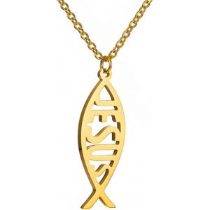 Kal-Collier Ichthus Pour Femme Collier Jésus Poisson Christ Croix Poisson Ichthys Collier Poisson Ichthus Symbole Religieux Pendentif Bijoux Chrétien Cadeau - Neuf