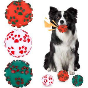 3 X Christmas Dog Ball Toy 7 Cm Squeaky Toys Dog Toy Chewing Toy Teeth Cleaning Ball Interactive Dog Toy For Cat Puppy Indoor Launch Ball - Neuf