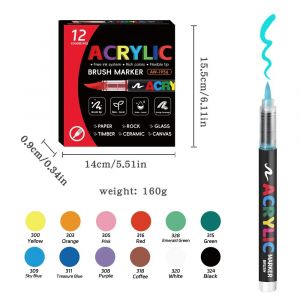 Marqueurs de peinture acrylique 168 couleurs &ndash; pointe pinceau pour bois, roche, toile et bricolage - 12 Colors - Neuf