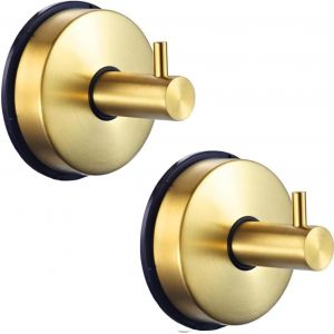 2 Pièces Crochet Ventouse Salle de Bain Mural Acier Inox Porte Serviette Ventouse Accroche Torchon Douche Puissant Cuisine Patère Manteau Carrelage Chambre (Doré) - Neuf
