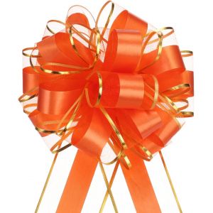 KAL-Noeud Cadeau 5Pcs 20Cm Noeud De Ruban De Noël Avec Bordure Dorée, Ruban D'Emballage Cadeau En Organza Pour Voiture, N?ud Pour Paniers De Voiture De Mariage, N?ud, Orange Rouge - Neuf