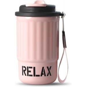 Mug Isotherme,Thermos Café 400ml,Thermos Isotherme,Doublure En Acier Inoxydable + Double Bec Verseur, Tasse De Voyage À Café Étanche, Pour Cadeaux De Noël Et Danniversaire (Argent) - Neuf