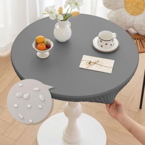 CMWS-Nappes Rondes 110 cm avec Bord Élastique, Cuir PU Nappe Ronde Exterieur Anti Taches, Gris Imperméable Nappe de Table pour Cuisine Jardin Cafe(Convient aux Tables de 90-100cm) - Neuf