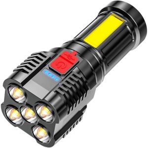 (Noir) Lampe de poche LED super puissante, lampe de poche LED, lampe de poche rechargeable 10 000 lumens, étanche IPX4, lampe de poche à zoom réglable pour camping, randonnée, urgence - Neuf