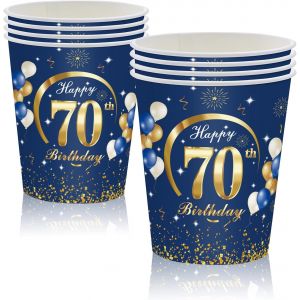 Kalanka-16 Pièces Gobelets En Papier Pour Fête Anniversaire 70 Ans,Bleu Or Papier Tasse Pour Décoration Anniversaire 70 Ans Homme Femme - Neuf