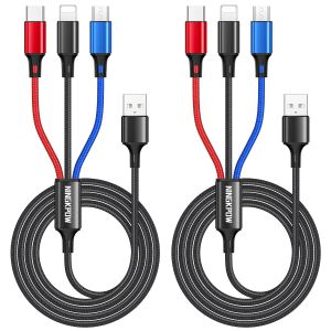 Câble Multi Usb,3 En 1 Câble Universel [1.2m/Lot De 2] Cable Multi Chargeur Usb En Nylon Avec Micro Usb Type C Ip Câble Pour Samsung Galaxy S23 S22,Huawei P50 P40,Honor,Lg,Oneplus - Neuf