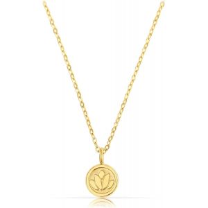 Kal-Collier Lotus En Acier Inoxydable Pour Femmes Chaîne En Argent Et Or 40 Cm + 5 Cm De Rallonge Avec Pendentif Lotus Rond Minimaliste - Neuf