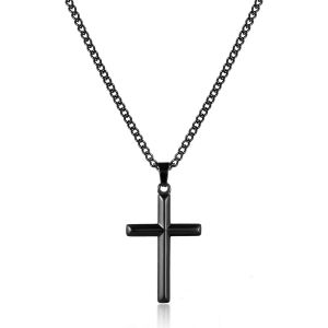 Trahoo-Collier Croix Hommes Argent/Or/Noir Acier Inoxydable Croix Christian Homme Chaîne Avec Pendentif Croix Bijoux Collier 18-24 - Neuf