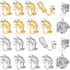 Kal-16pcs Convertisseur Clip Oreille En Laiton, Convertisseurs Boucles Pour Oreilles Non Percées, Attache Boucles D'oreilles Clips Avec Cristal Strass, Platine/Doré - Neuf