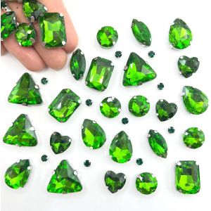 Sjzg-236 Pcs Strass À Coudre, Gros Strass Pour Couture Avec Griffe Vetement A Coudre, Métal Gemmes De Couture En Verre Pour Vêtements Diy Artisanat, Chaussures (Vert Gazon) - Neuf