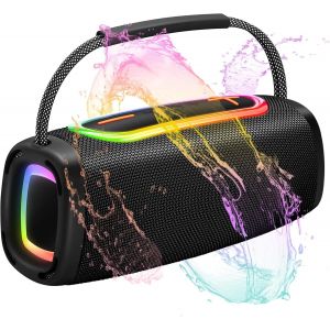 Enceinte Bluetooth Portable Avec Poignée,Diamètre Du Haut-Parleur 66 Mm,Bt5.3/24 W/Ip-X6,Étanche,Avec Lumières Rythmiques Rvb Multicolores Pour La Maison,L'Extérieur,Les Fêtes - Neuf
