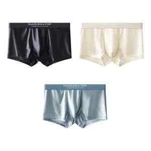 1/3 Pi&egrave;ces Respirant Mince Satin Soie Boxer Slips Sans Couture Taille Moyenne Glace Soie Boxeurs Cale&ccedil;ons Sous-V&ecirc;tements Lisses Pour Hommes Quotidien.3pc Style E.L - Neuf