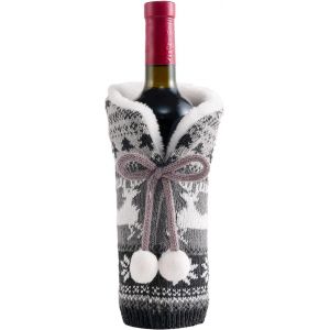 1pcs De No&euml;l Bouteille De Vin De Couverture Gris En Tricot De Laine Elk Arc Bouteille De Vin De Couverture - Neuf