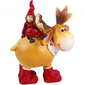 Santa Claus R&eacute;sine Ornement Rouge Gnome Assis sur Mignon Elk Statue - Neuf