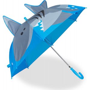 Parapluie Enfant, Motif Requin 3d, Protection Anti-Pluie, Diam&egrave;tre 78 Cm, Poign&eacute;e Canne, Bleu/Gris - Neuf