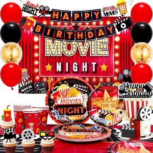MEVRONISSHOP-D&eacute;corations pour Soir&eacute;e Cin&eacute;ma,Fournitures de F&ecirc;te sur le Th&egrave;me de Movie Night - Banni&egrave;re Ballons Fond Nappe Assiettes Serviettes etc Accessoires de F&ecirc;te Cin&eacute;ma - Neuf
