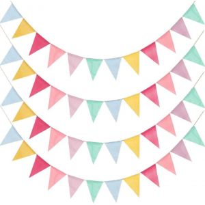 KYAOAYO-4 Pièces Banderoles Triangle Multicolores, Guirlandes De Fanions Drapeaux De Banderoles En Tissu Intérieur Et Extérieur Pour Fête D'Anniversaire, Décoration De Mariage - Neuf