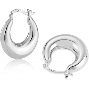 Kal-Boucles D'oreilles Cr&eacute;oles En Argent 925, Cr&eacute;oles Grandes Ovale G&eacute;om&eacute;trique, &Eacute;pais, Plaqu&eacute; Or 14 Carats, Pour Femme - Neuf