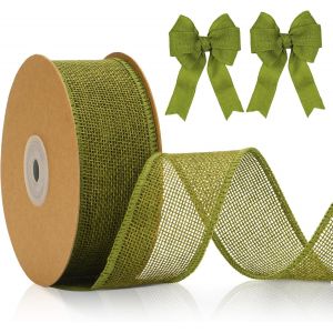 Kal-Ruban De Jute De 4 Cm De Large, 10 M De Ruban Cadeau Vintage En Toile De Jute Vert Olive Avec Fil, Ruban Décoratif En Toile De Jute Pour L'artisanat, Noeud Papillon, Décoration De Mariage - Neuf