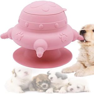 Cmws-Mangeoire Pour Chiots,Bol À Lait Bionique En Silicone Pour Animaux De Compagnie Avec 4 Sucettes Et Ventouse,Biberon Silicone Pour Chiots,Pour Chatons,Chiots, L'allaitement (Rose) - Neuf