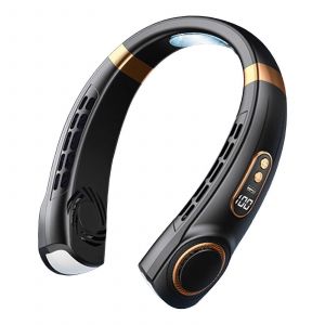 Ventilateur de cou avec flux d'air rafra&icirc;chissant a 360&deg;, ventilateur a main reglable, petit ventilateur USB, 5 vitesses (noir) - Neuf