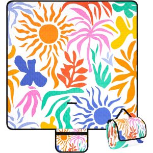 Ulteronixshop-Couverture De Pique-Nique Xxl 200 X 200 Cm - Couverture De Plage Imperm&eacute;able Sans Sable - Tapis De Plage Pliable En Structure &Agrave; Trois Couches Lavable - Portable Pour Le Camping Familial - Neuf