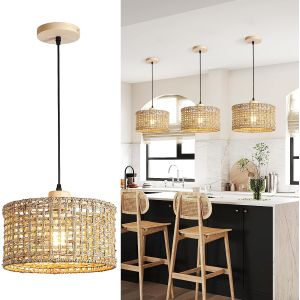 SUBZONAL-Suspension Rotin Tiss&eacute; &agrave; La Main,30Cm 1-Lumi&egrave;Res Lustre Salon Ferme E27 D&eacute;Coration Boho Luminaires Int&eacute;Rieur Pour Cuisine Chambre Salon Salle &agrave; Manger - Neuf