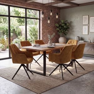 Lot de 6 chaises de salle &agrave; manger HWC-L80, chaises de cuisine avec accoudoirs pivotants et m&eacute;canisme de retour automatique, velours 440 g/m&sup2;aspect daim, jaune moutarde - Neuf