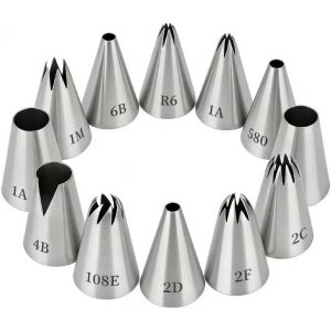 Kalanka-10 Pi&egrave;ces Grande Douilles &Eacute;toile &Agrave; P&acirc;tisserie En Acier Inoxydable, Embout Poche A Douille Patisserie Douille Cannel&eacute;e, D&eacute;corer G&acirc;teaux Cupcakes Compatible - Neuf