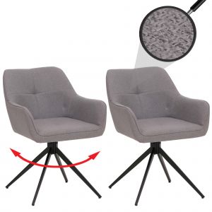 Lot de 2 chaises de salle &agrave; manger HWC-O47, chaise de cuisine avec accoudoirs, tissu 270 g/m&sup2;gris-clair - Neuf