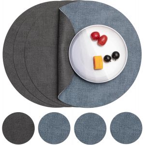 Eryi-Set De Table En Cuir Et Dessous De Verre Lot De 4, Sets De Table Rond Antidérapant Double Face Set De Table Plastique Lavable Set Table Résiste À La Chaleur (Gris Bleu Clair, Lot De 4) - Neuf