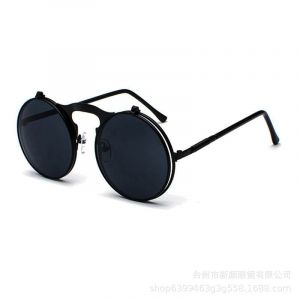 Lunettes de soleil Steampunk &agrave; verres rabattables, noires, rondes, style r&eacute;tro, style hippie, pour hommes et femmes - Neuf