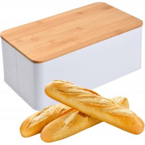 Cmws-Boîte À Pain Grande Capacité, Boîte De Rangement Pain Moderne, Corbeille À Pain Avec Couvercle En Bambou Pour Stockage Gâteau Pâtisserie Biscuits, Fraîcheur Longue Durée, 33x18x13.5cm (Blanc) - Neuf