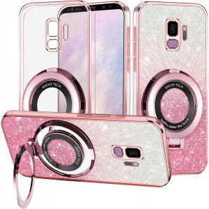 TRAHOO-&Eacute;tui pour Samsung Galaxy S9 Silicone Glitter Mince, Effet Anneau Support pour Samsung S9 Coque Transparente Paillettes Antichoc Case Doux Housse Esth&eacute;tique (Rose) - Neuf