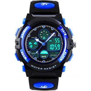 Ytseazn-Montre Digitale Analogique Pour Enfant Pour Le Sport Avec Alarme Lumière Led Étanchéité 5 Atm Bleu - Neuf