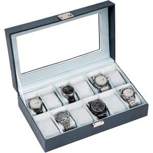 Kal-Boite À Montre Antichoc, Coffret Montre Homme Avec 12 Emplacements Coussins Montre, Rangement Montre Avec Couvercle En Verre, Pour Passionné D`Horlogerie -Bleu - Neuf