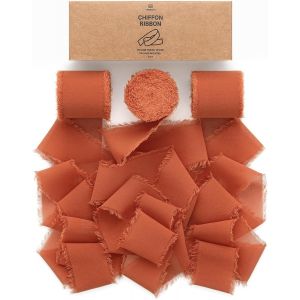 Ruban En Mousseline De Soie Terre Cuite, Fait Main Avec Franges, Total 3,8 Cm X 19,2 M, Ruban Effiloché Pour Invitations De Mariage, Bouquets De Mariée, Cadeaux Emballages, Bricolage - Neuf