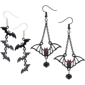 Kal-2 Paires Boucles D'oreilles Chauve Souris Pour Femme Boucles D'oreilles Halloween Noir Boucles D'oreilles Vampire Chauve Souris Boucles D'oreilles Fant&ocirc;me Effrayant Accessoire De Bijoux - Neuf