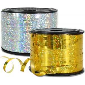 Kal-Lot De 2 Rubans À Paillettes Dorées Et Argentées De 91,4 M De Long Pour Emballage Cadeau, Fête D'anniversaire, Festival, Artisanat, Décoration Floriste, Fleurs - Neuf