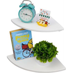 Cmwx-Lot De 2 Étagères D'angle Flottantes ¿ Support Mural Avec Trou Pour Fil De Fer ¿ 25,4 Cm ¿ Pin Massif ¿ Étagère Flottante Pour Chambre À Coucher, Cuisine, Salon, Salle De Bain ¿ Blanc - Neuf