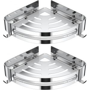 &Eacute;tag&egrave;re D'angle Sans Per&ccedil;age, &Eacute;tag&egrave;re Douche en Acier Inoxydable 304, &Eacute;tag&egrave;re de Salle de Bain en Montage Mural Convient Aux Douche et Cuisine, Cuisine - Avec 2 Crochets - Triangulaire - 2 Pcs Argent&eacute; - Neuf
