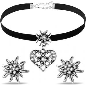 3 Pièces Ensemble Bijoux De Costume Traditionnel Pour Femmes,Bijoux De Dirndl Bavarois,Boucles D'oreilles Collier Avec Strass Edelweiss,Collier Traditionnel,Pour Accessoires De L'oktoberfest.[Y447] - Neuf