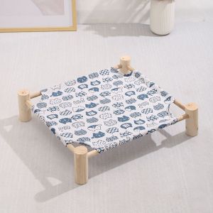 Ensemble (Blanc) De Panier Pour Animaux De Compagnie En Toile De Bois Massif, Panier Pour Chien, Panier Pour Chat, Hamac Quadrangulaire Pour Animaux De Compagnie, Panier En Bois Lavable Et Détachable - Neuf