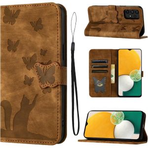 Sansh-Housse Protection Pour Samsung Galaxy A04s / Galaxy A04 Matériau En Cuir Pu Coque Samsung A04s Avec Fentes Pour Cartes Étui Motif Papillon Chat Coque Samsung Galaxy A04s Brun - Neuf