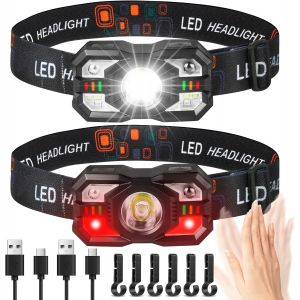 Nsiecd-Lampe Frontale Led, 2pcs Torche Frontale Led, Ipx5 &Eacute;tanche Lampe Frontale Rechargeable, 5 Modes D'&eacute;clairage,Capteur Mouvement,Portable Lampe Frontale Rechargeable Pour Camping,Urgence,Cyclisme - Neuf